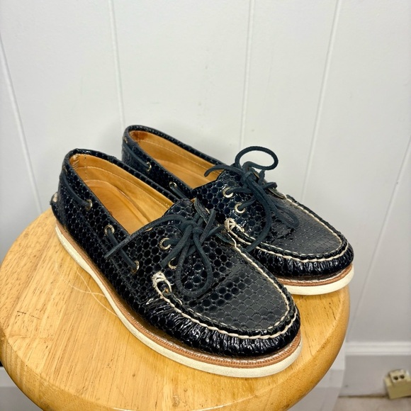 SPERRY Top Sider GOLD CUP Boat Loafers Embossed Black Size 6.5 Nautical Coastal - Picture 1 of 8